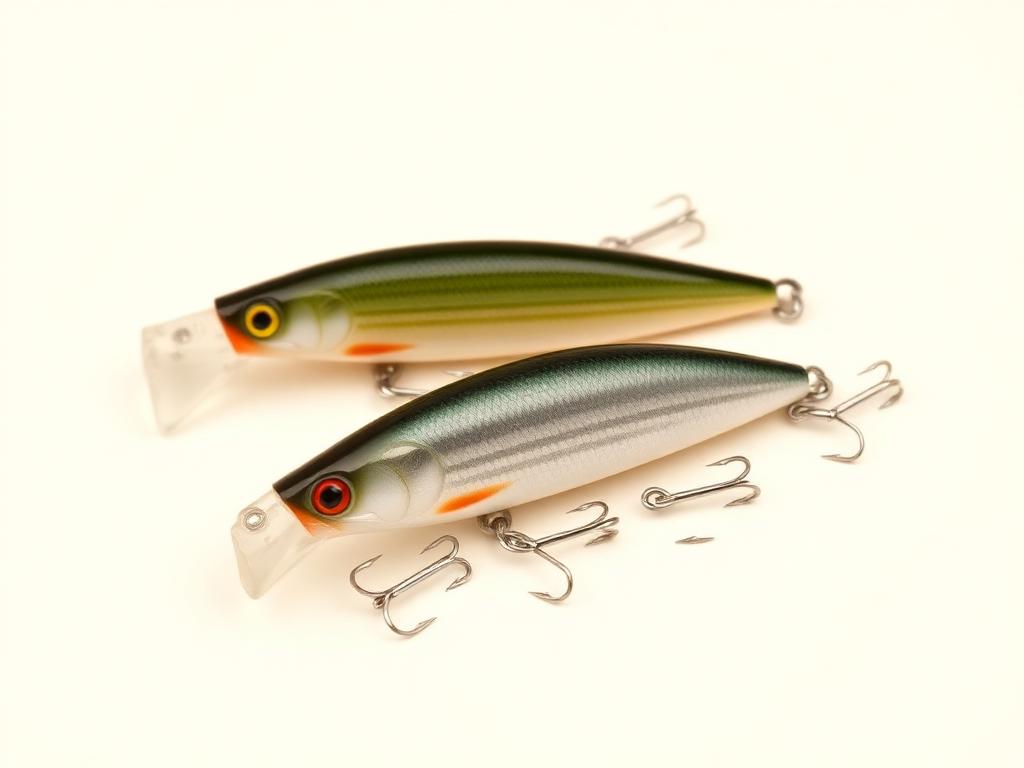 Two topwater striped bass plugs in bone and chrome finishes